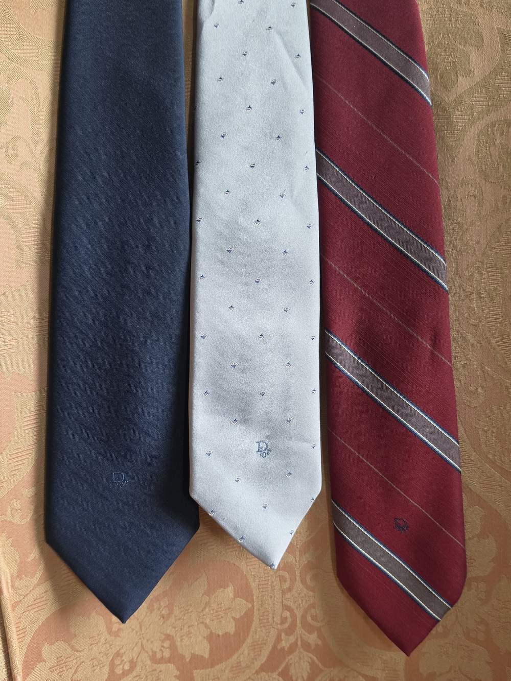Dior Tie TRIO - Men's Classic Neck Tie - Navy, Light Gray, Burgundy